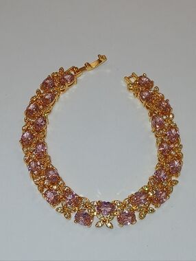 NEW! Gold-Filled Pink Crystal Tennis Bracelet - AAA CZs By Goldoro 7"